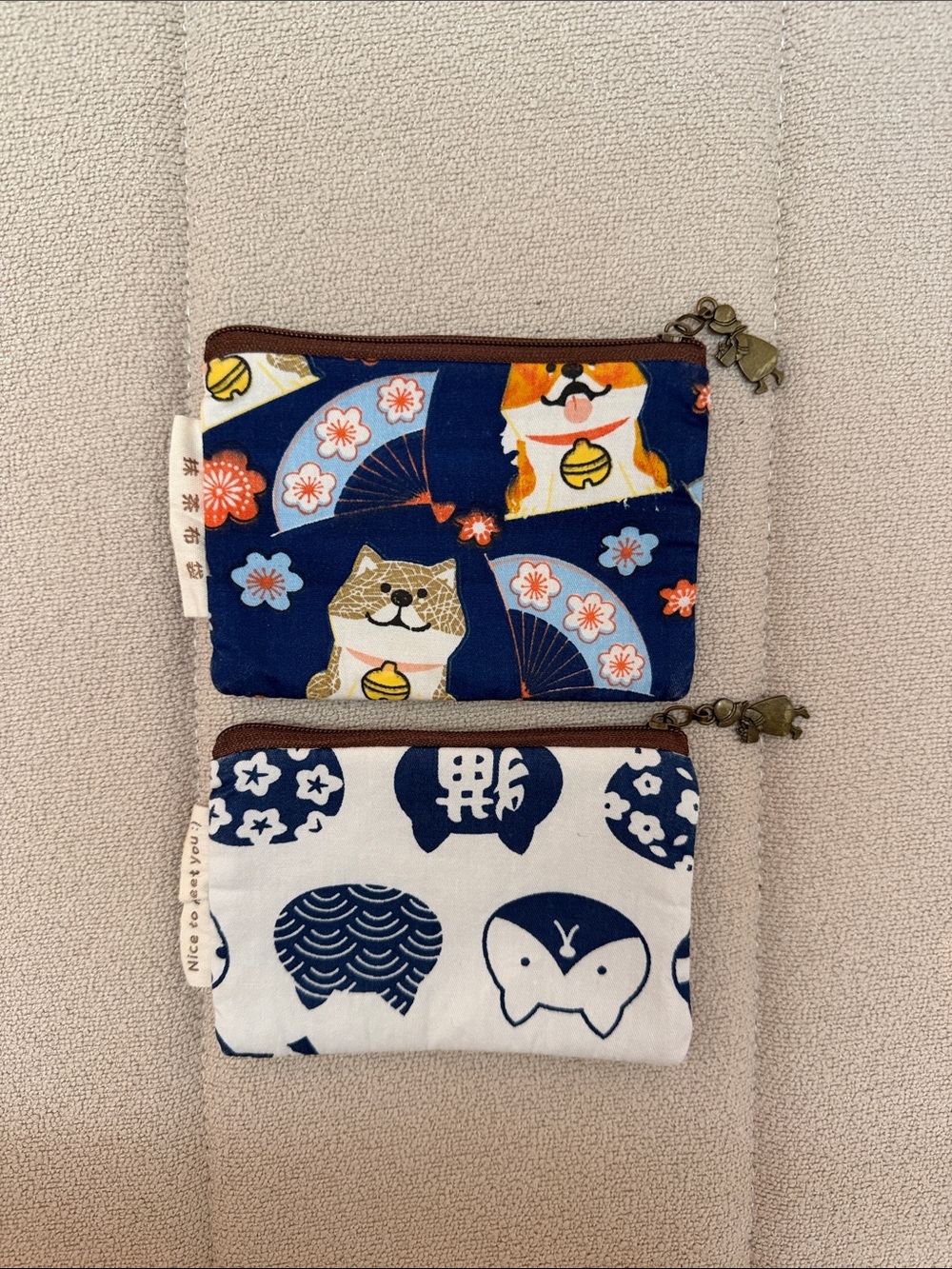 Handmade Cute Navy & White Coin Pouches with Animal Print - Pack of 2